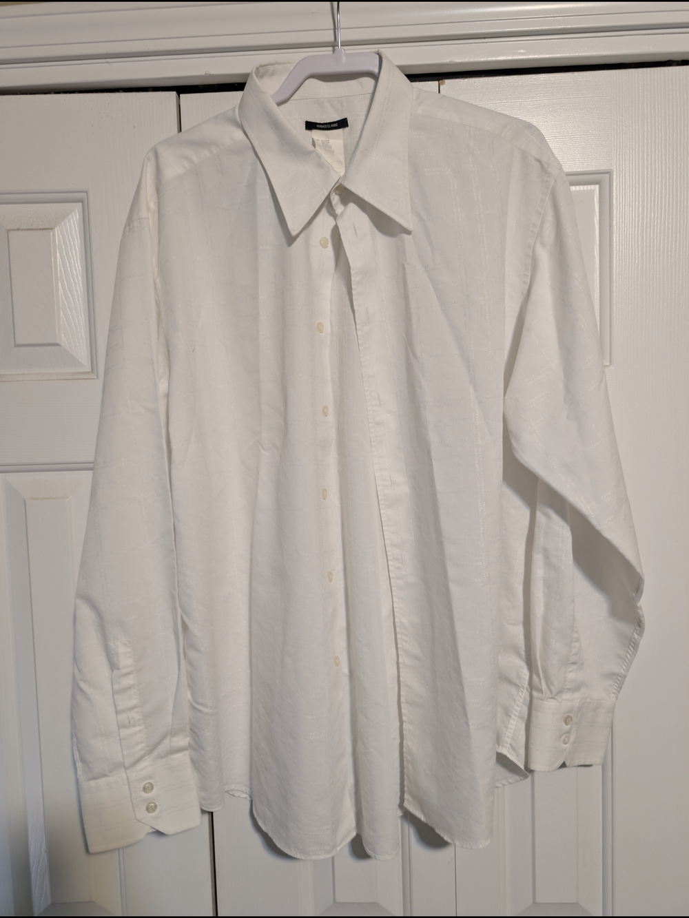 Versace Classic Logo Jacquard White Men's Dress Shirt with Spread Collar